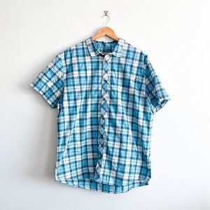 O'Neill Mens Shirt Casual Collared Short Sleeve Standard Fit Plaid Blue XXL